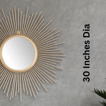 Metallic Sun Burst Wall Mirror (30 Inches Dia)