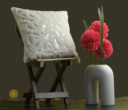 Leaf Design Fur Cushion Cover Set of 2