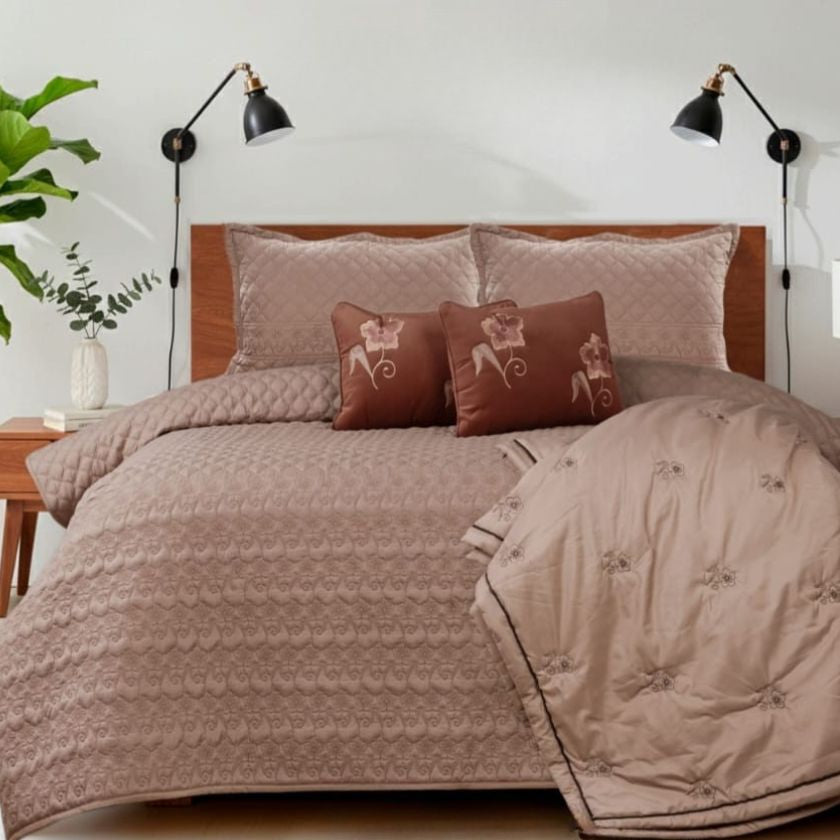 Flora 6-piece luxury wedding bedding set by The Gharnish, featuring elegant floral design and soft fabric for a romantic bedroom.