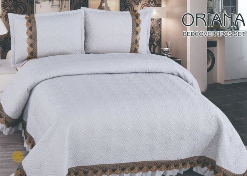 Oriana Quilted King Size bedding Set with Frill - The Gharnish - A Unit of Satkala Creations