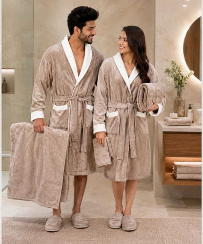 LuxeSpa Couple Bathrobe & Towel 8 Pcs Set