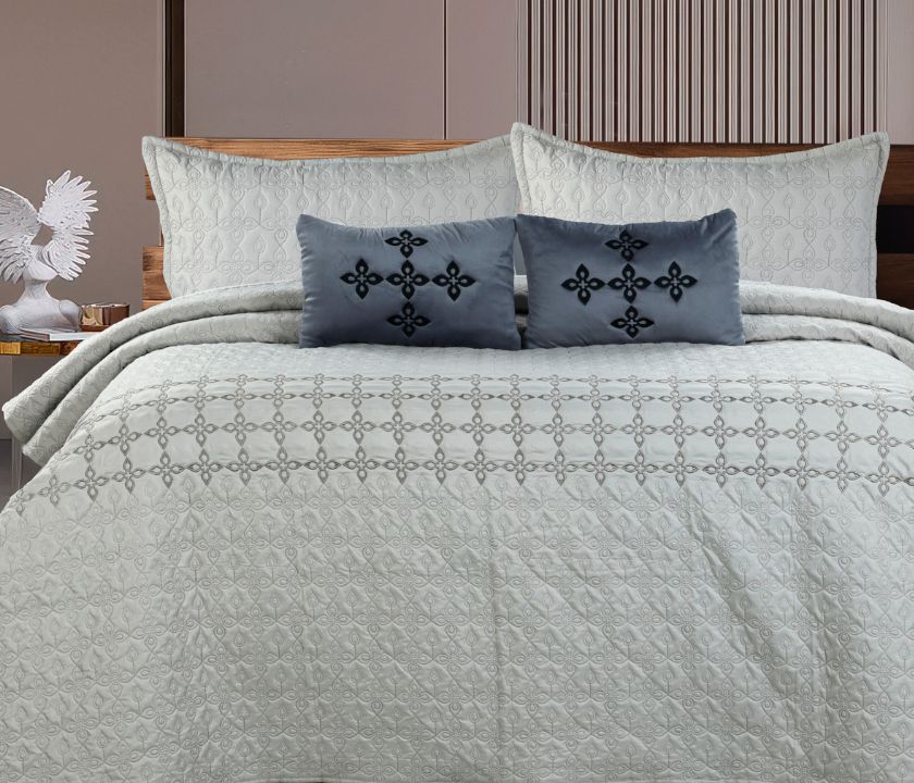 Alpine Premium Quilted Double Bed Super Soft Embossed Embroidered 5-Piece Bedding Set - The Gharnish - A Unit of Satkala Creations