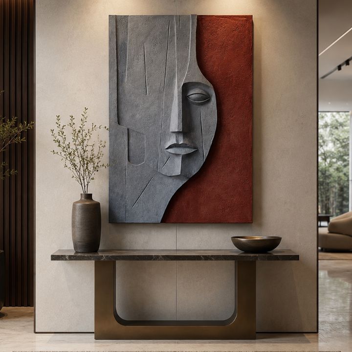 Wooden wall art by The Gharnish featuring a silent reflection 3D abstract face design for modern home decor.