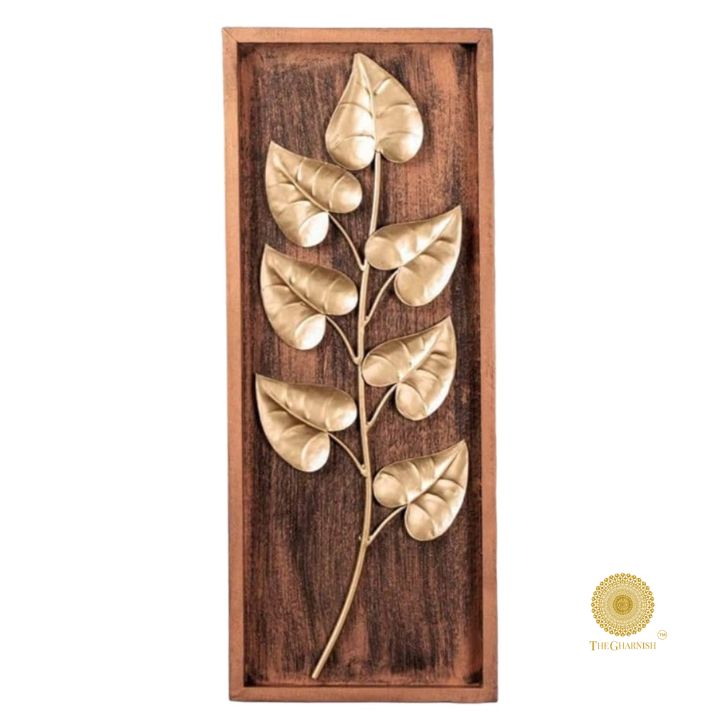 Wooden Leaf Framed Wall Art (8x20 Inches)