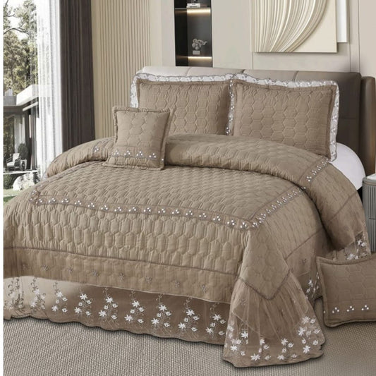 Super Soft Cotton feel  King Size 5 Pc Quilted bedcover with frill - The Gharnish - A Unit of Satkala Creations