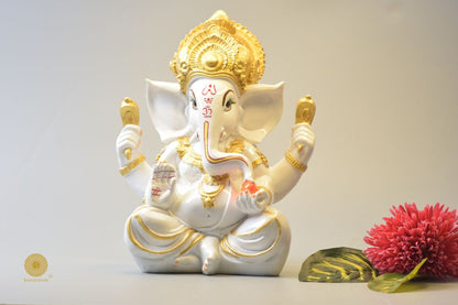 White Marble Laddoo Ganesha Statue - The Gharnish - A Unit of Satkala Creations