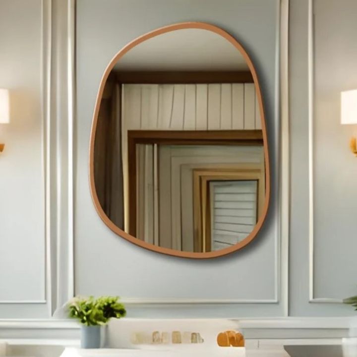 Irregular Mild Century Golden Frame Wooden Wall Mirror