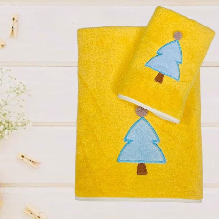 Sunny Pine Embroidered Towel Set – Soft Cotton Towels for Kids & Baby Bath Time - The Gharnish - A Unit of Satkala Creations