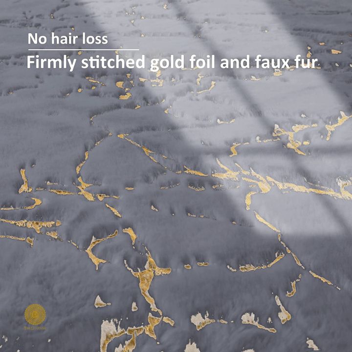 Gold Foil Faux Fur Round Rug