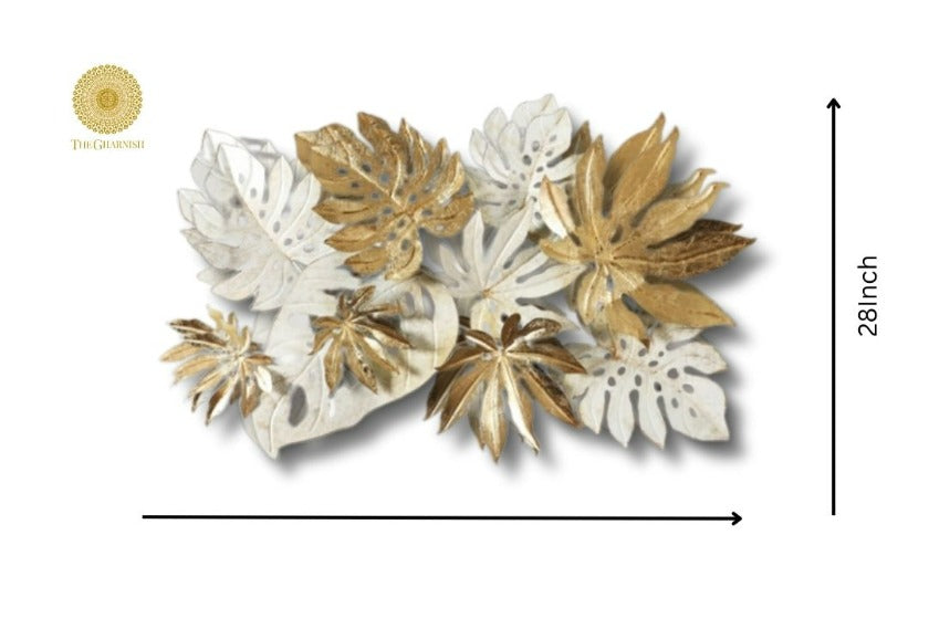 Gold and White Metallic Leaf Wall Hanging - 48 x 28 Inches
