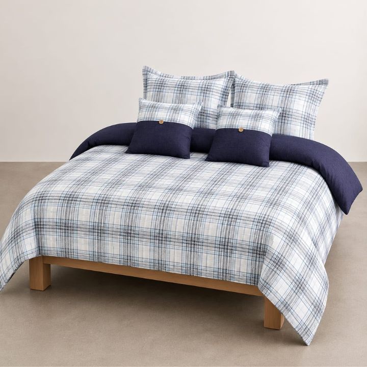 Gingham 6-piece premium comforter bedding set by The Gharnish with matching pillow shams in a classic checkered pattern.