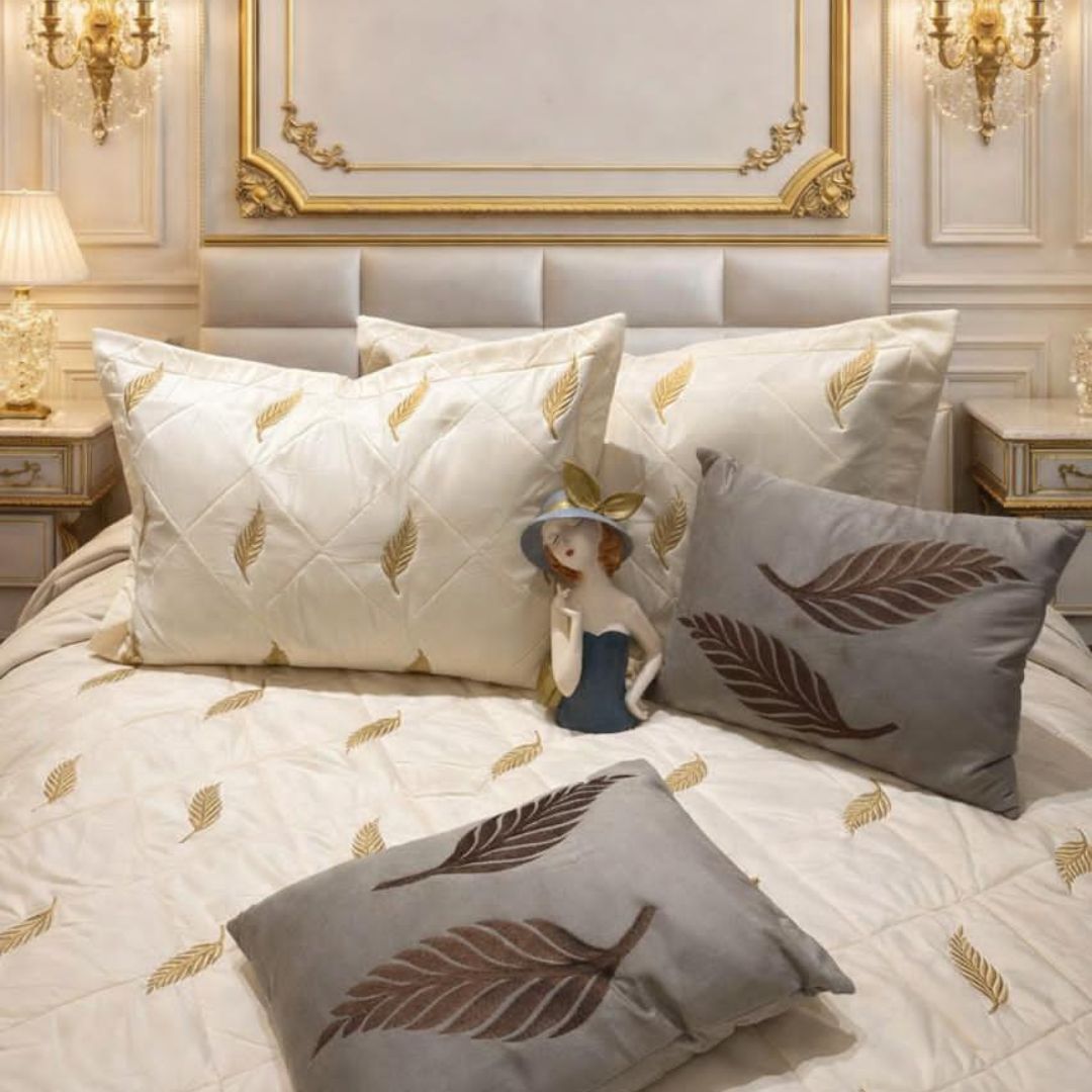 King size quilted bedcover by The Gharnish, Irish designer bedding with intricate quilting and elegant design.