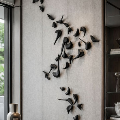 Resin wall art sculpture titled "Flight of Freedom" by The Gharnish, featuring abstract bird design on a neutral background.