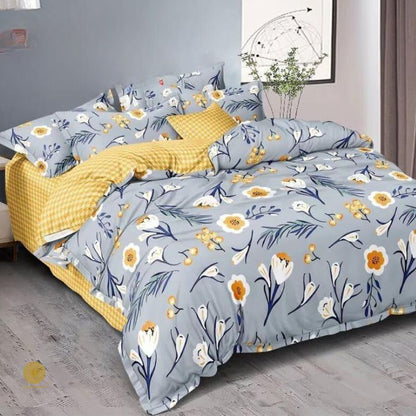 4 Pcs Heavy Glace Cotton Reversible Comforter Set