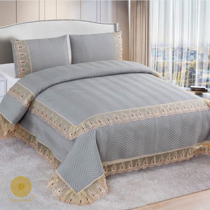 Stella Premium Ultrasonic Bedcover with Frill - The Gharnish - A Unit of Satkala Creations