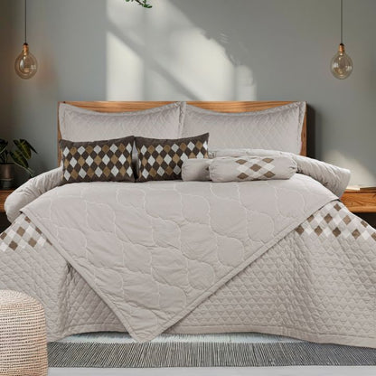Moroccan Luxury Bedspread Set with Argyle Cushion Covers – 8 Pcs Quilted Comforter Set - The Gharnish - A Unit of Satkala Creations