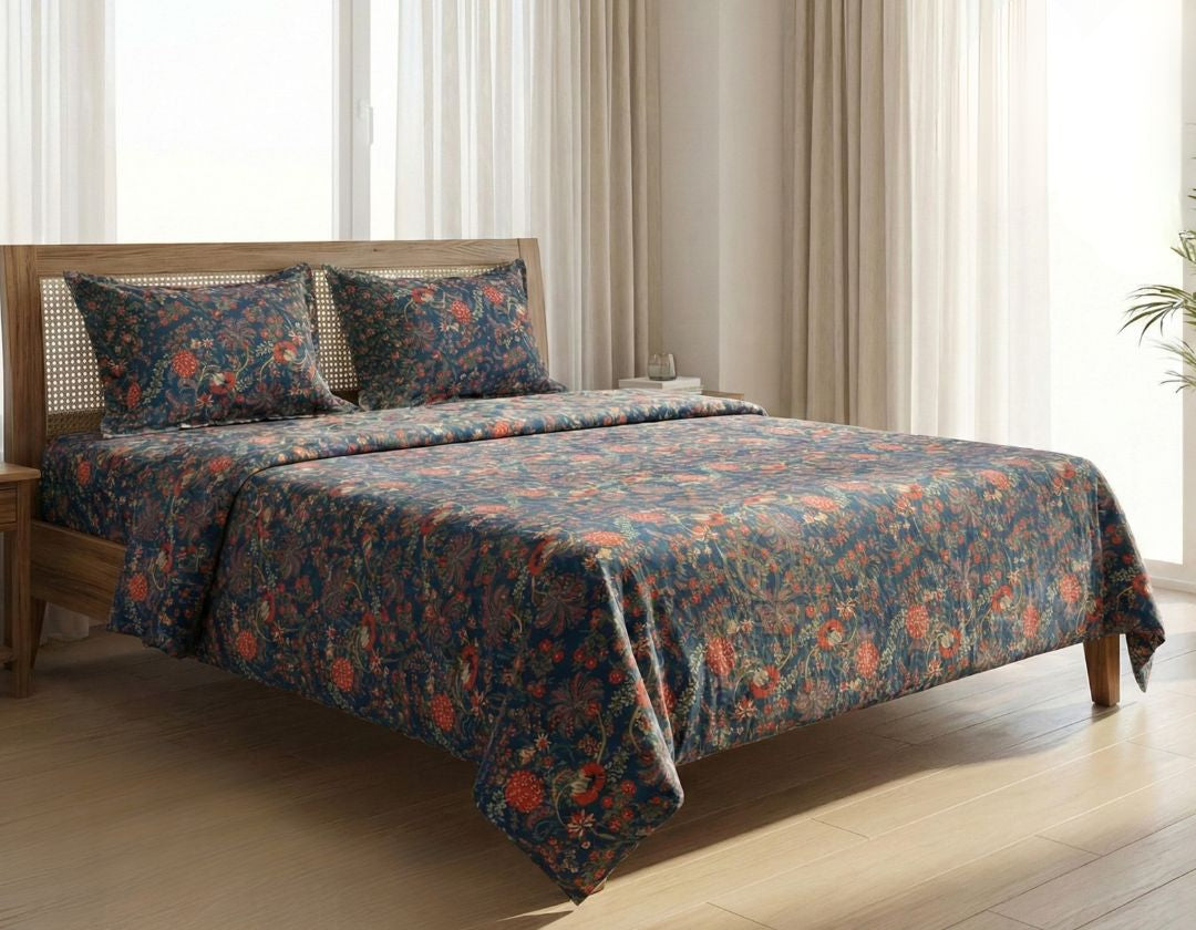 Pure cotton super king size bedsheet set from The Gharnish, featuring a soft, comfortable bedding design with a subtle pattern.