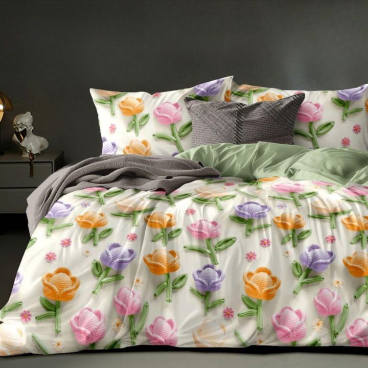 Super king size floral bedding set by The Gharnish featuring 7D digital print on soft bedsheet with matching pillow covers.