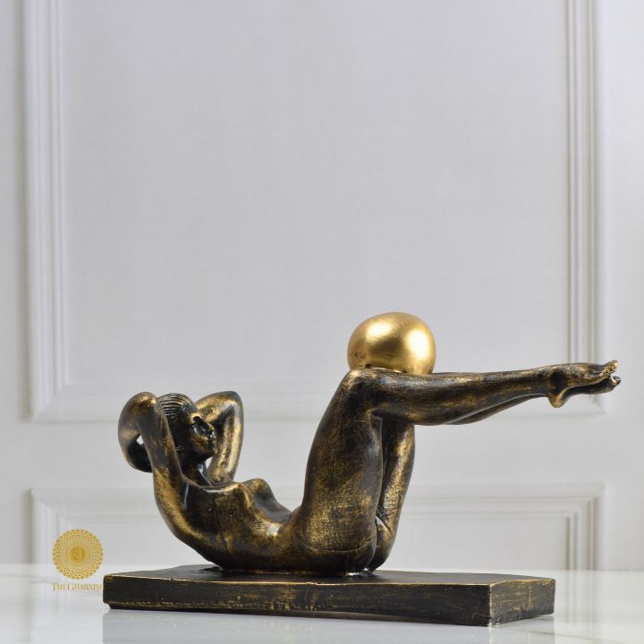 Golden Ball Yoga Lady Statue