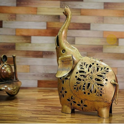Gold Painted T- Light Elephant Table Decor