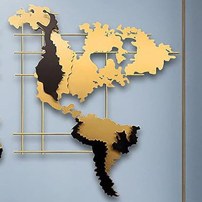 Metallic Crafted World Map Wall Art (48x24 Inches) - The Gharnish - A Unit of Satkala Creations
