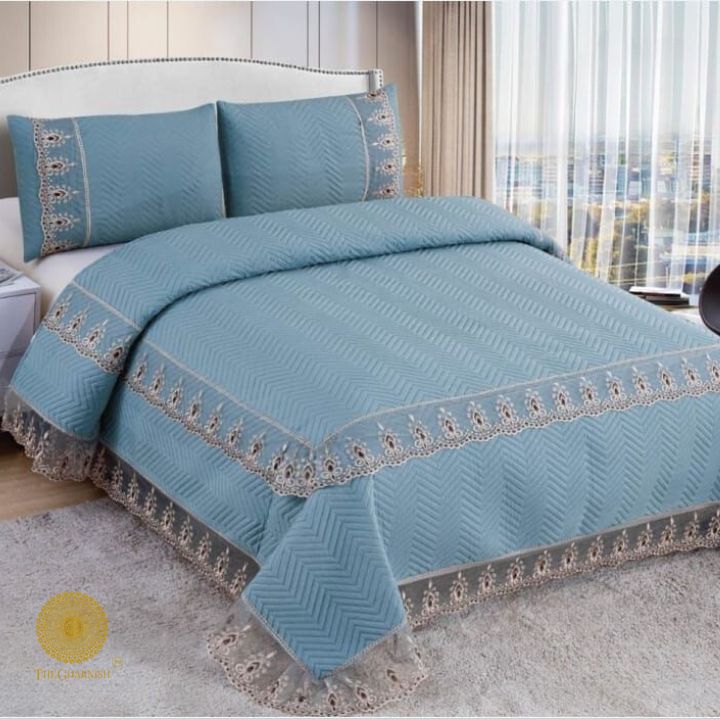 Stella Premium Ultrasonic Bedcover with Frill - The Gharnish - A Unit of Satkala Creations