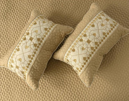 Luxury quilted embroidered bedding set by The Gharnish, 5-piece bedcover set with intricate patterns and soft fabric.
