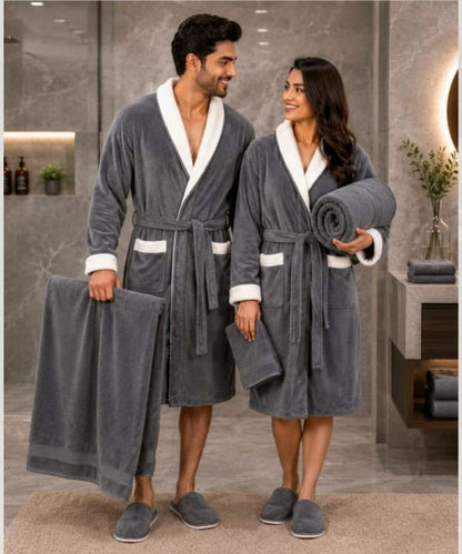 LuxeSpa Couple Bathrobe & Towel 8 Pcs Set