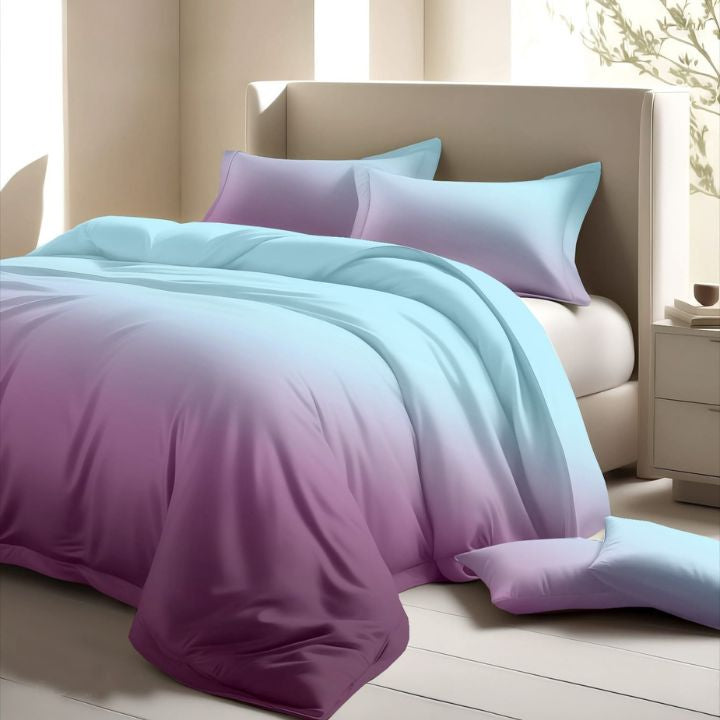 Colorful cotton bedding set from The Gharnish Ombrey series with vibrant patterns and 300 TC for soft, comfortable sleep.