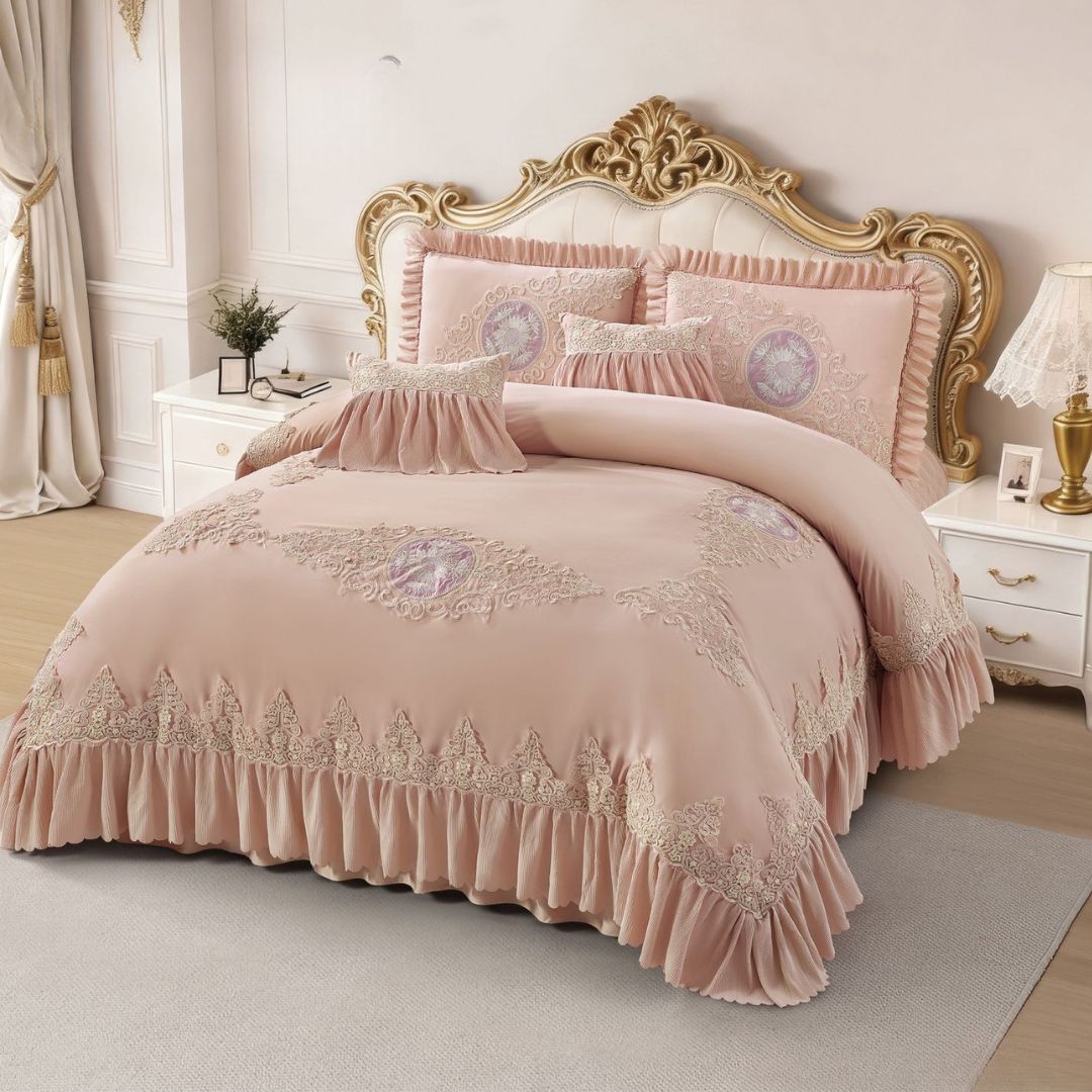 Amira Luxury Quilted Lace Bedcover & Comforter Set