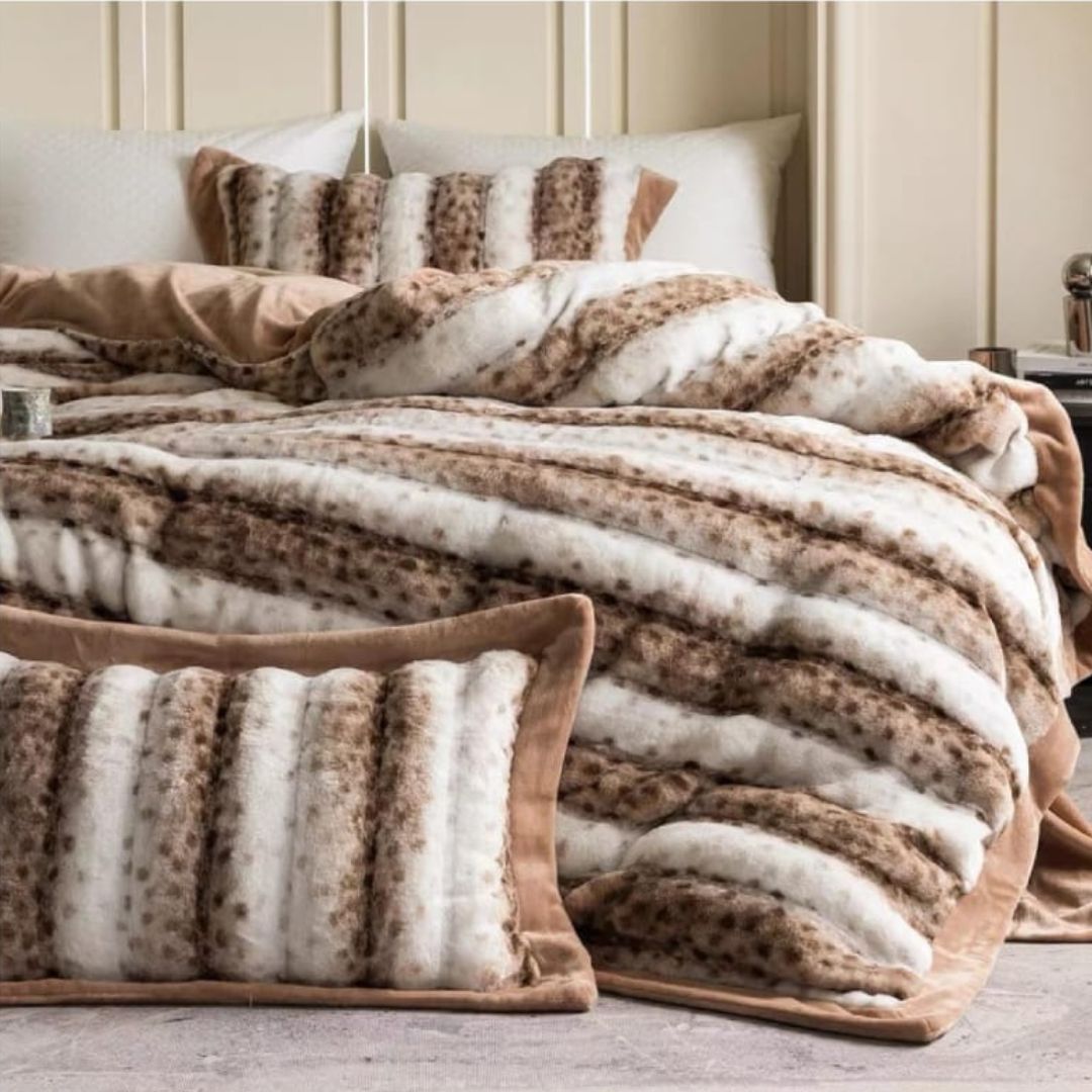 Luxury king size winter quilt by The Gharnish with ultra-soft faux fur in Persian Royale design, perfect for cozy bedding.