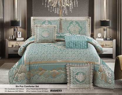 Luxury Royal 6-Piece Bedding Set | Quilted Comforter, Bedspread & Pillow Covers - The Gharnish - A Unit of Satkala Creations