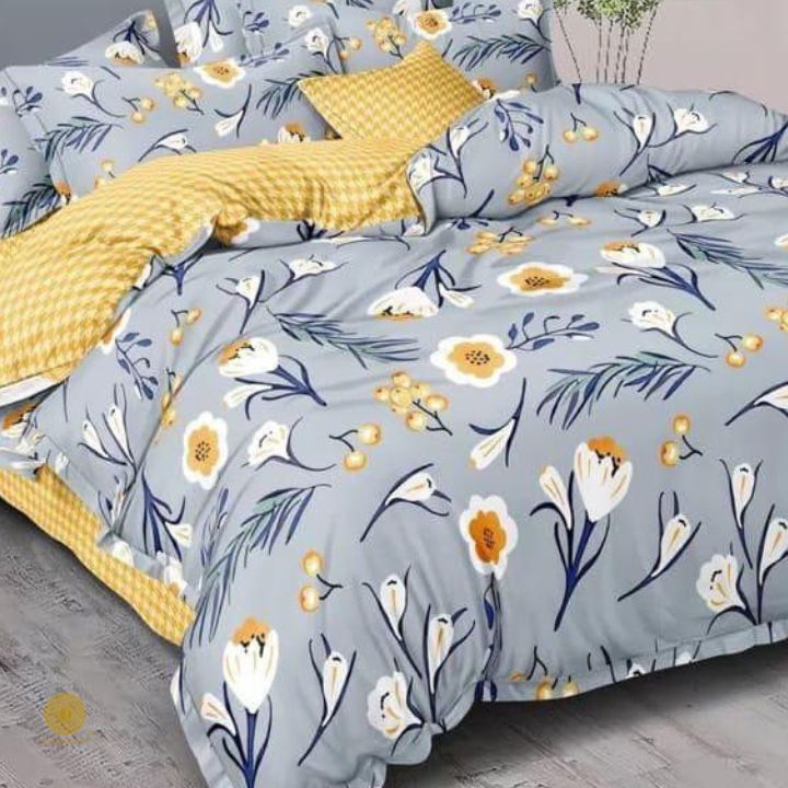 4 Pcs Heavy Glace Cotton Reversible Comforter Set