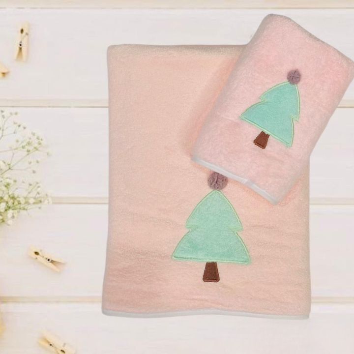 Sunny Pine Embroidered Towel Set – Soft Cotton Towels for Kids & Baby Bath Time - The Gharnish - A Unit of Satkala Creations