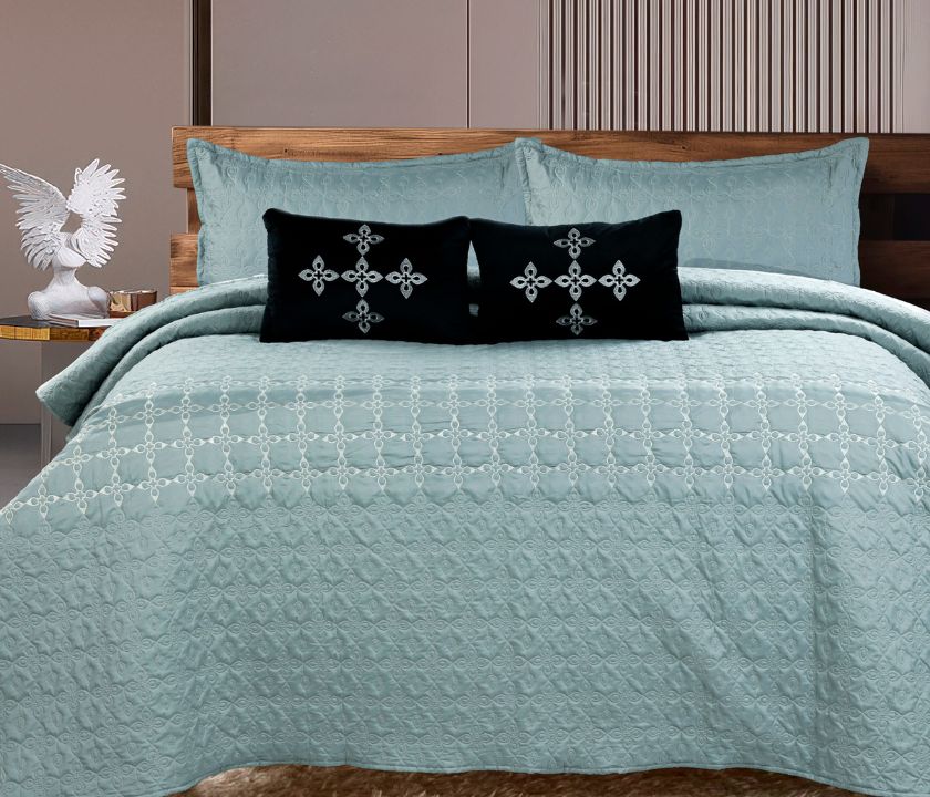 Alpine Premium Quilted Double Bed Super Soft Embossed Embroidered 5-Piece Bedding Set - The Gharnish - A Unit of Satkala Creations