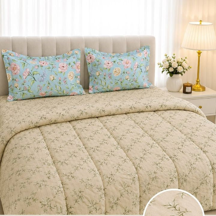 The Gharnish Boutique-Fit 4-piece king size comforter set with floral and geometric patterns on soft fabric.