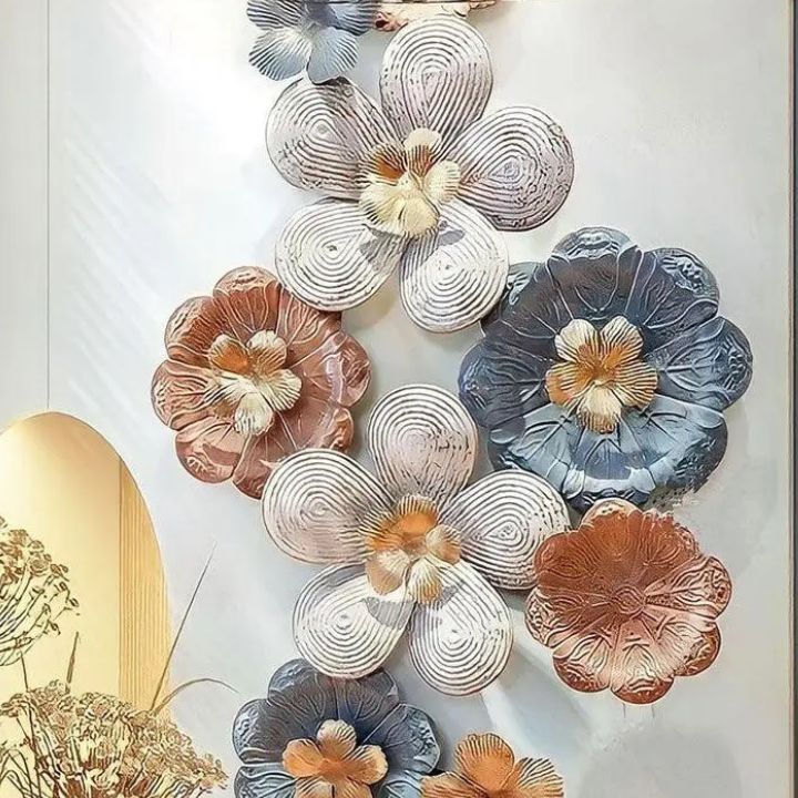 Elegant Multicolor Metallic Flower Wall Art (48x24 Inches)