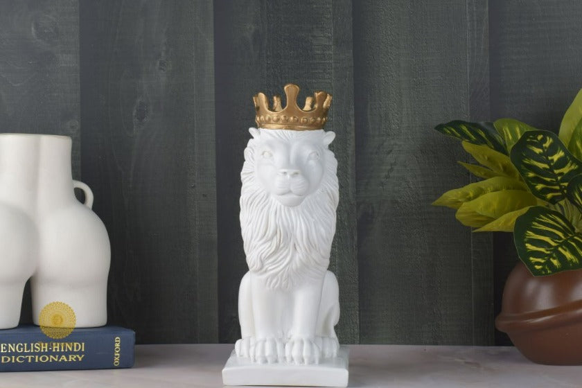 Crown Lion King Figurine - White