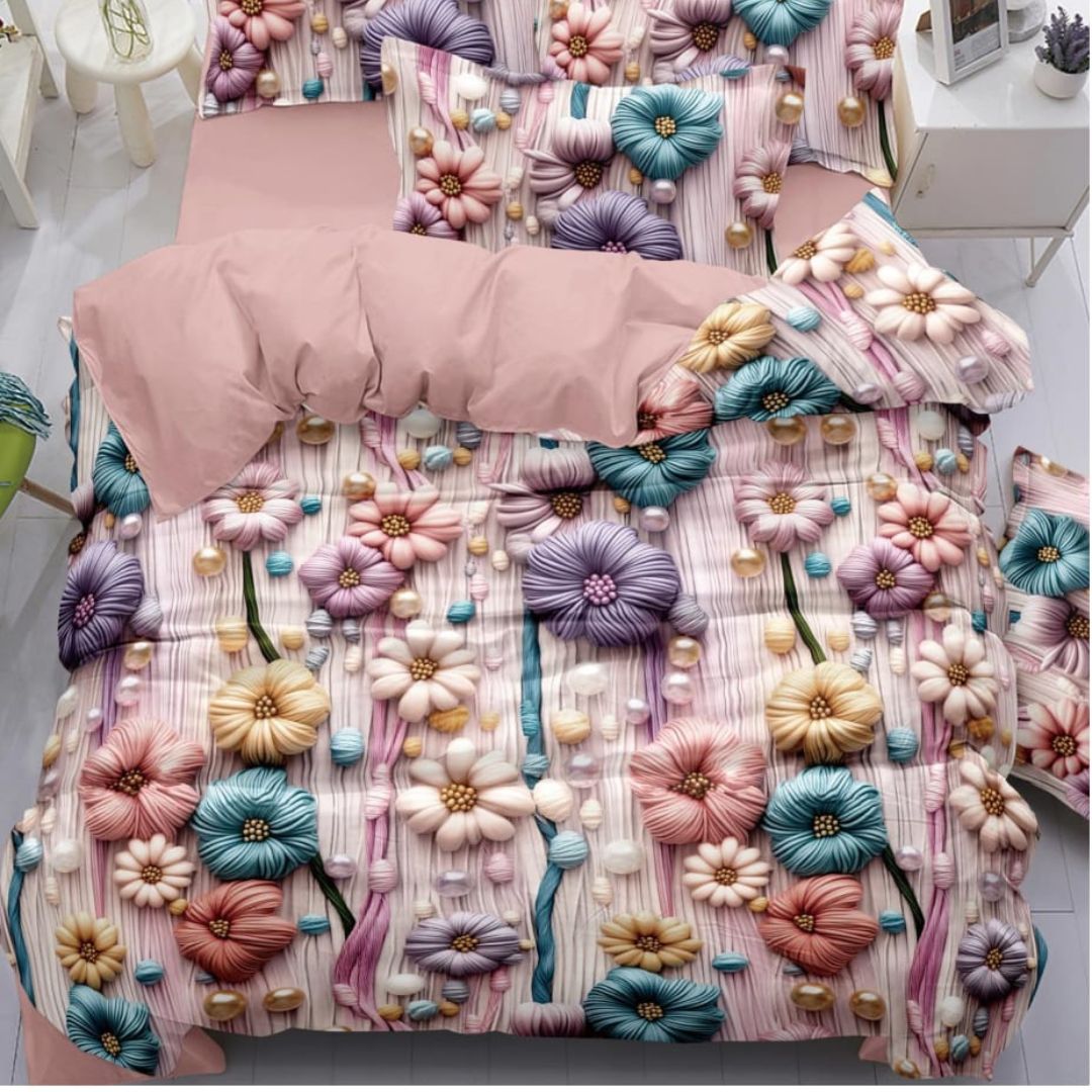 Eternal Blossom 7D Print Bedsheet Set - The Gharnish - A Unit of Satkala Creations
