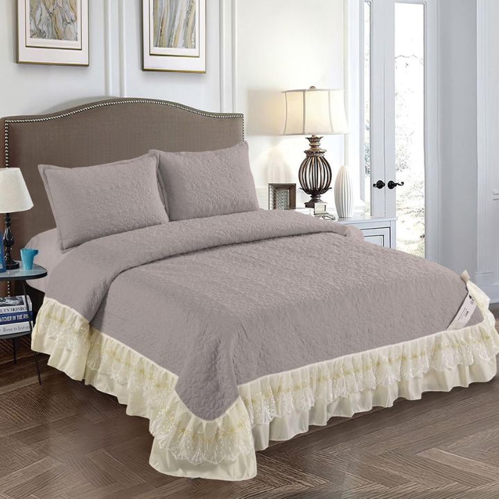 Royal Elegance Designer Quilted Bedcover with Frill & Lace Detailing - The Gharnish - A Unit of Satkala Creations