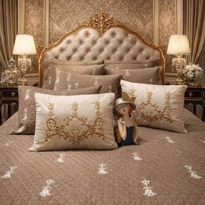 Luxurious quilted bedcover from The Gharnish Urban Designer bedding collection, featuring elegant quilted patterns and plush texture.