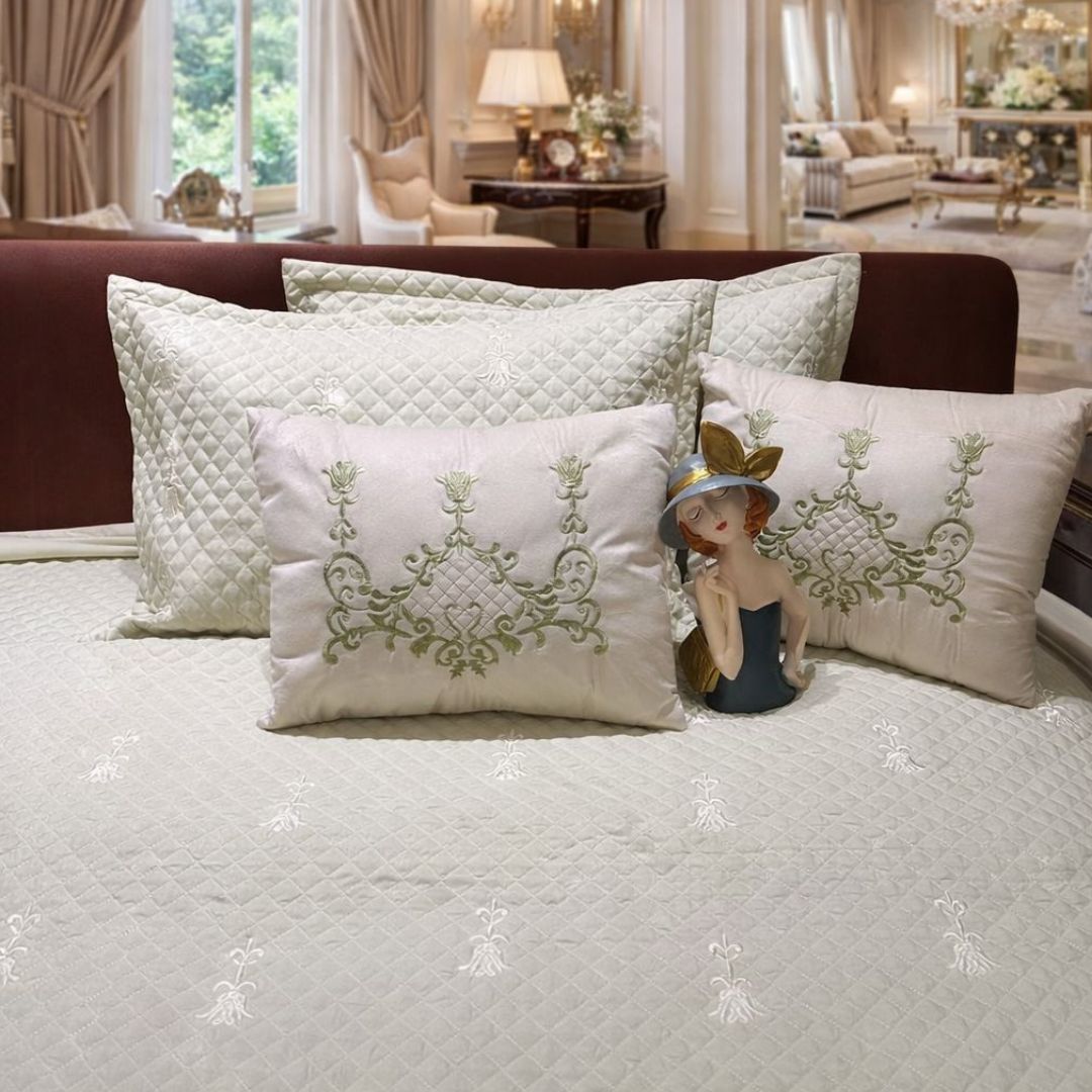 Luxurious quilted bedding bedcover by The Gharnish, urban designer style with a plush, textured quilted pattern for a modern bedroom look.