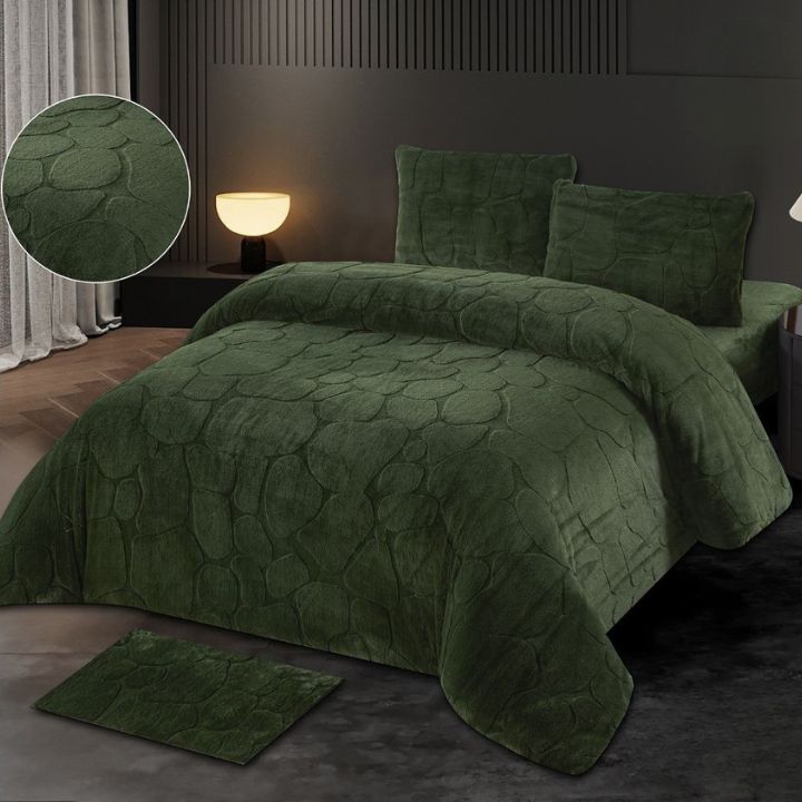 Embossed Stone Pattern 5 Pcs Rabbit Fur Duvet Cover Set - The Gharnish - A Unit of Satkala Creations