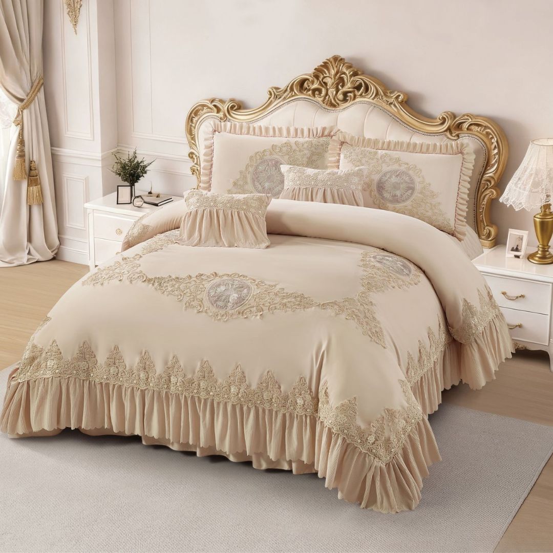 Amira Luxury Quilted Lace Bedcover & Comforter Set