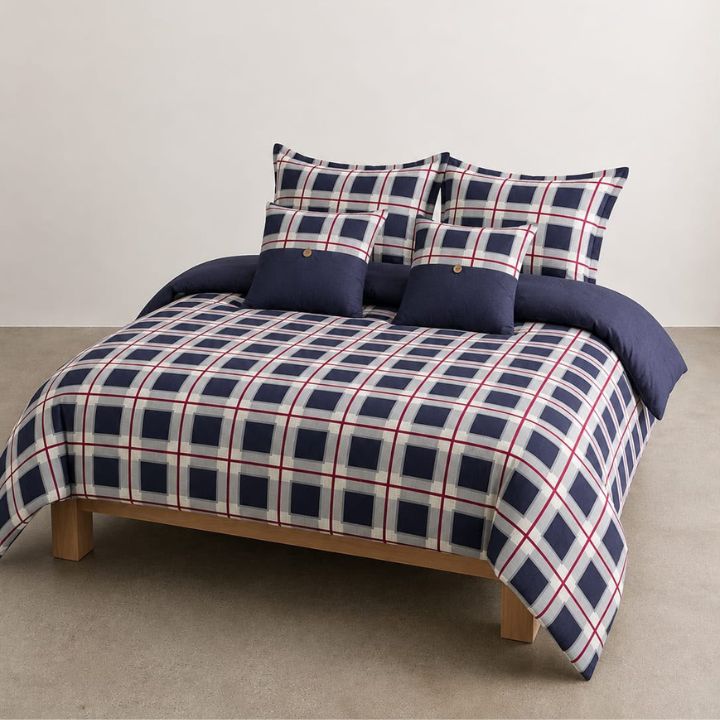 Gingham 6-piece premium comforter bedding set by The Gharnish featuring a classic checkered pattern in soft, cozy fabric.