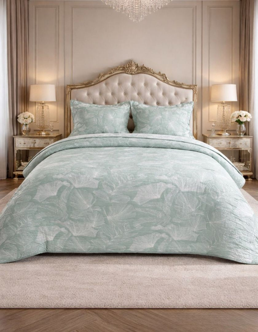 Reversible king size bedding bedcover with lightweight jacquard quilted design by The Gharnish, showcasing intricate patterns and texture.