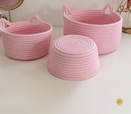 Cat Shape Rope Woven Storage Organiser Basket Set of 3