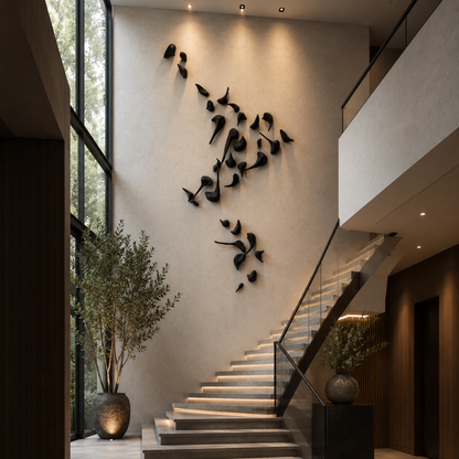Resin wall art sculpture titled Flight of Freedom by The Gharnish, featuring a dynamic design with intricate details on a wall display.