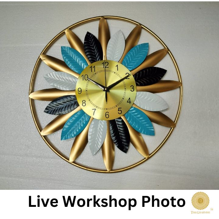 Golden Frame Leaves Wall Clock (20 Inches)
