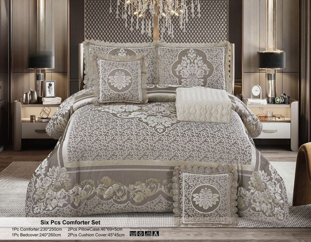 Luxury Royal 6-Piece Bedding Set | Quilted Comforter, Bedspread & Pillow Covers - The Gharnish - A Unit of Satkala Creations